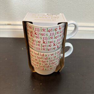 Slant Christmas Holiday Mistletoe Set of 2 Stackable Ceramic Coffee Mug